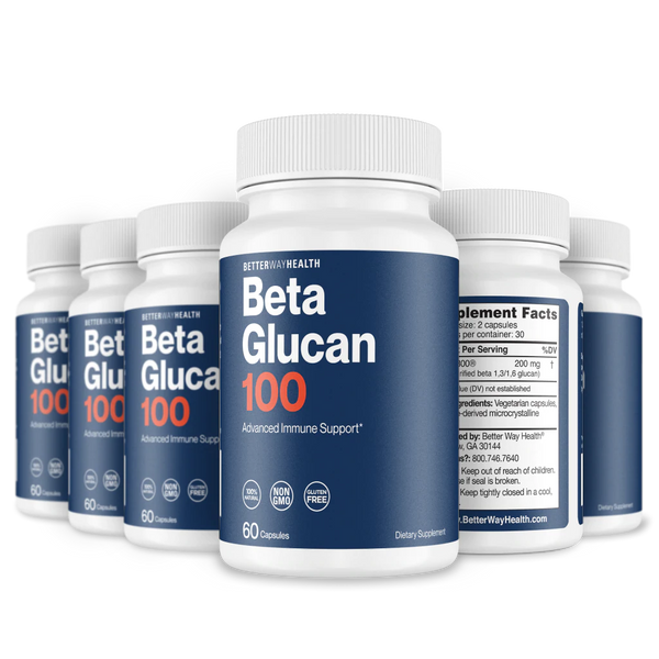 6 product bottles of beta glucan 100
